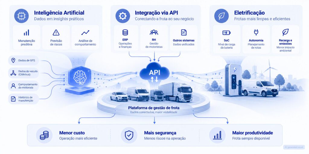 Inovação na gestão de frotas com inteligência artificial, integração via API e eletrificação